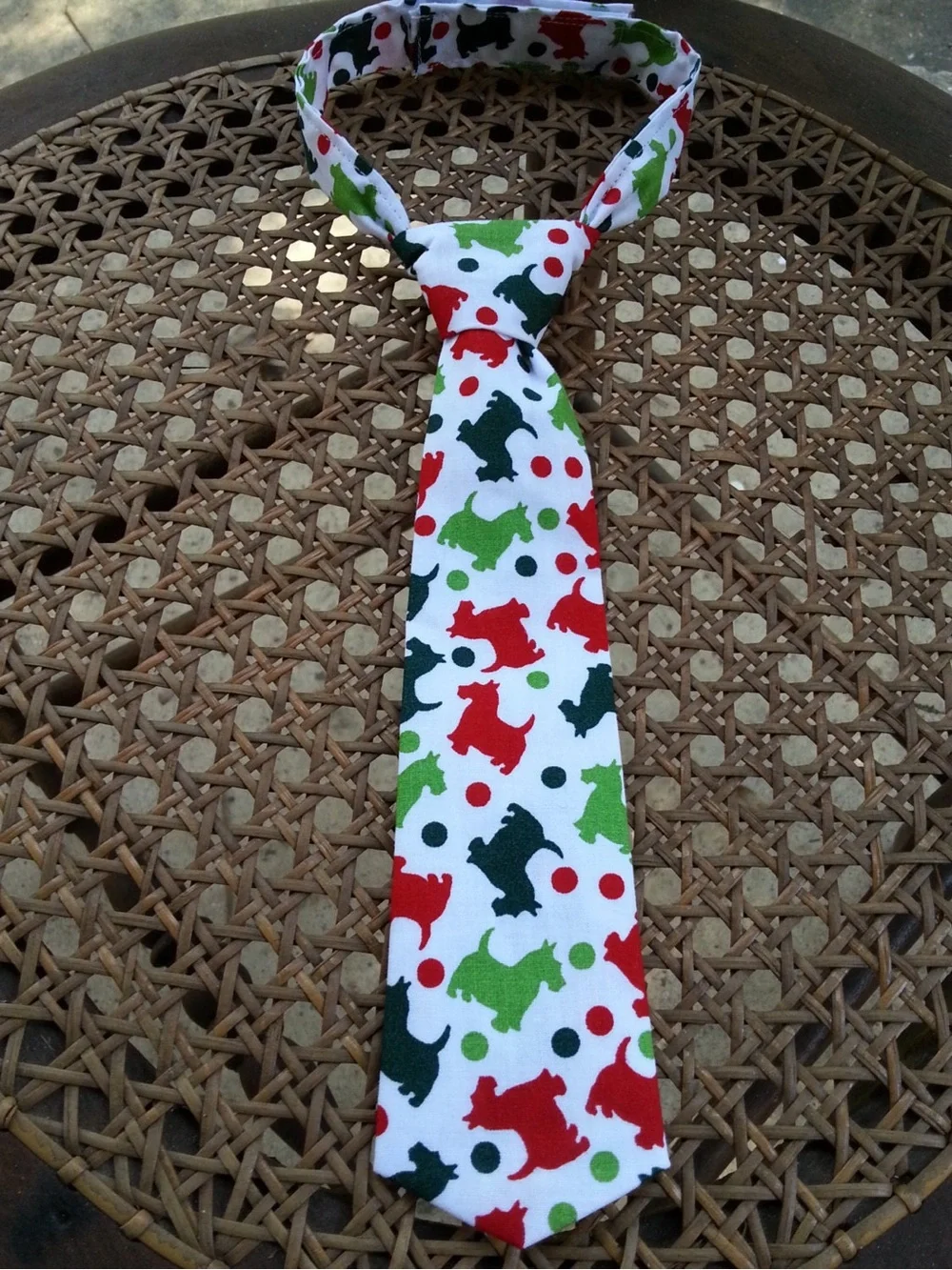 Dashing Scottish Terrier Puppy Dog neck tie kid and toddler size Red and Green